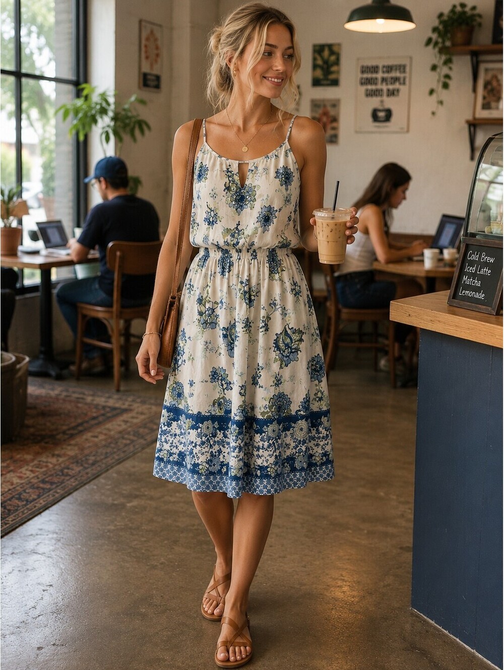 Blue Rain | S | White Blue Floral Sleeveless Dress